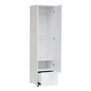 Tilley Single Door Wardrobe Armoire Closet With Hanging Storage, White Wood  – Contemporary – Armoires And Wardrobes  Pilaster Designs | Houzz For White Single Door Wardrobes (View 3 of 20)