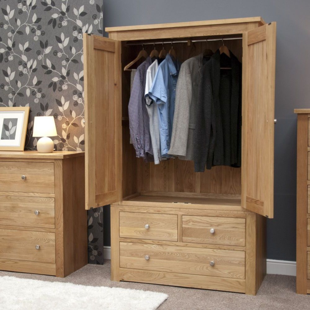 Torino Solid Oak Furniture Double Wardrobe With Drawers In Wardrobes With Two Drawers (View 18 of 20)