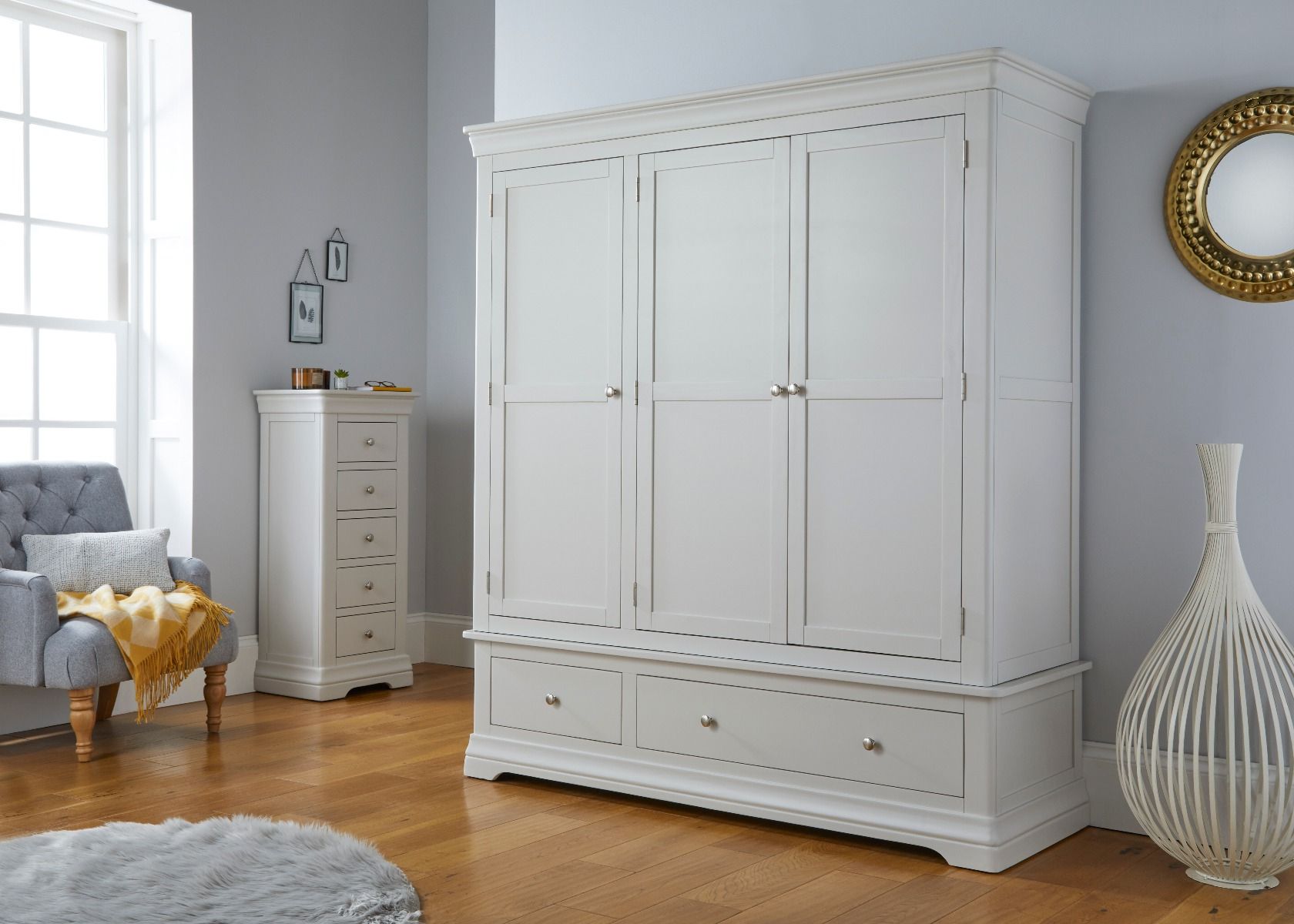 Toulouse Grey Painted Triple Wardrobe With Drawer – Free Delivery | Top  Furniture With Painted Triple Wardrobes (Gallery 6 of 20)