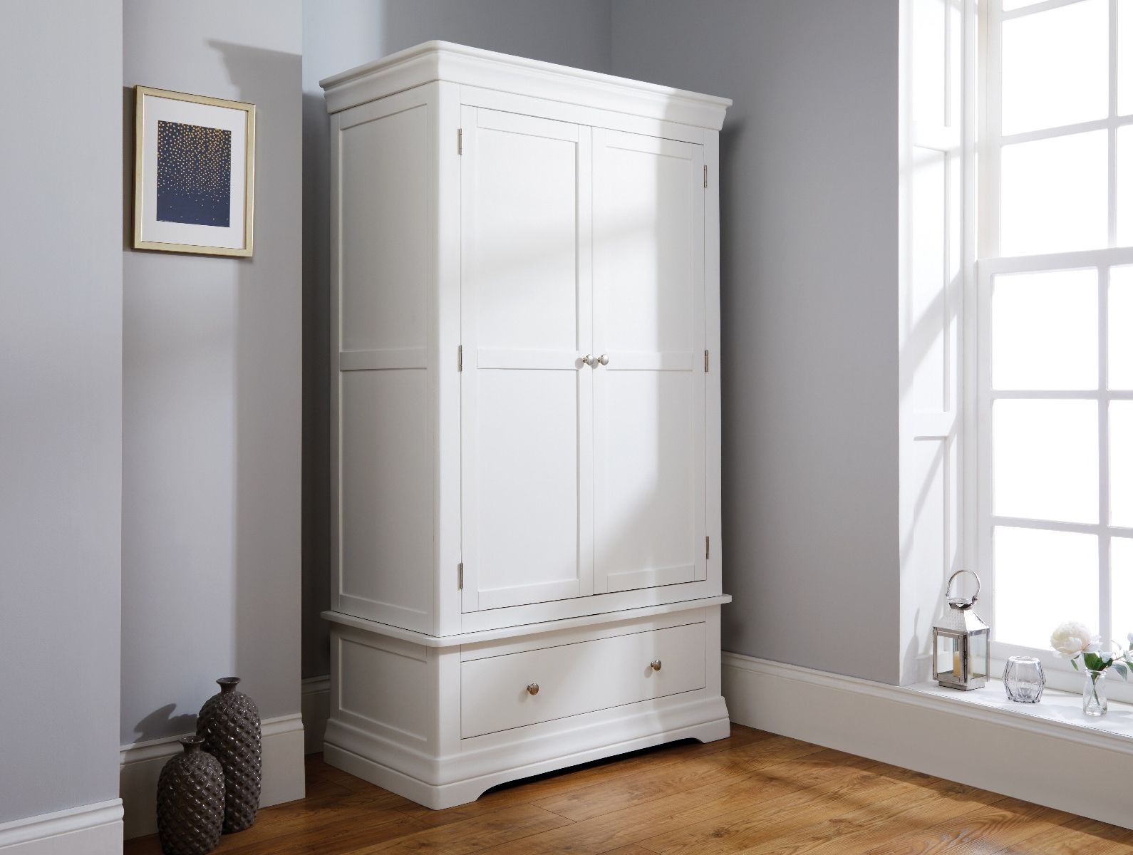 Toulouse White Painted Double Wardrobe With Drawer – Free Delivery | Top  Furniture For Double Wardrobes (View 16 of 20)