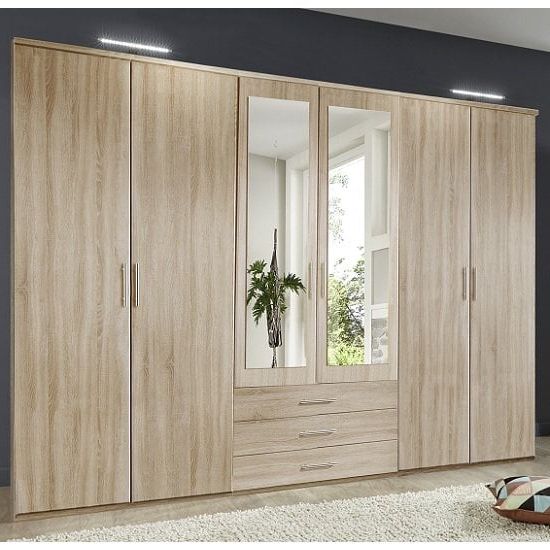 Tracy Mirrored Wardrobe Large In Oak Effect With 6 Doors | Furniture In  Fashion Intended For Large Wooden Wardrobes (View 10 of 20)