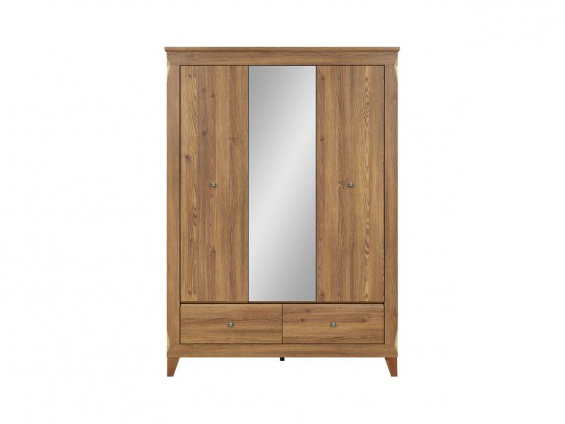 Traditional Light Oak Triple 3 Door Mirrored Wardrobe With Shelves /  Drawers Bedroom Storage | Impact Furniture Regarding Triple Mirrored Wardrobes (View 17 of 20)