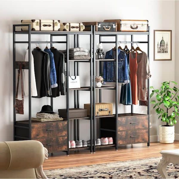 Tribesigns Way To Origin 47.2 In. W Freestanding Clothes Garment Rack With  Shelves And 2 Drawers, 5 Tier Rustic Brown Closet Organizer Wardrobe  Hd Ggf1546 – The Home Depot With 5 Tiers Wardrobes (Gallery 10 of 20)