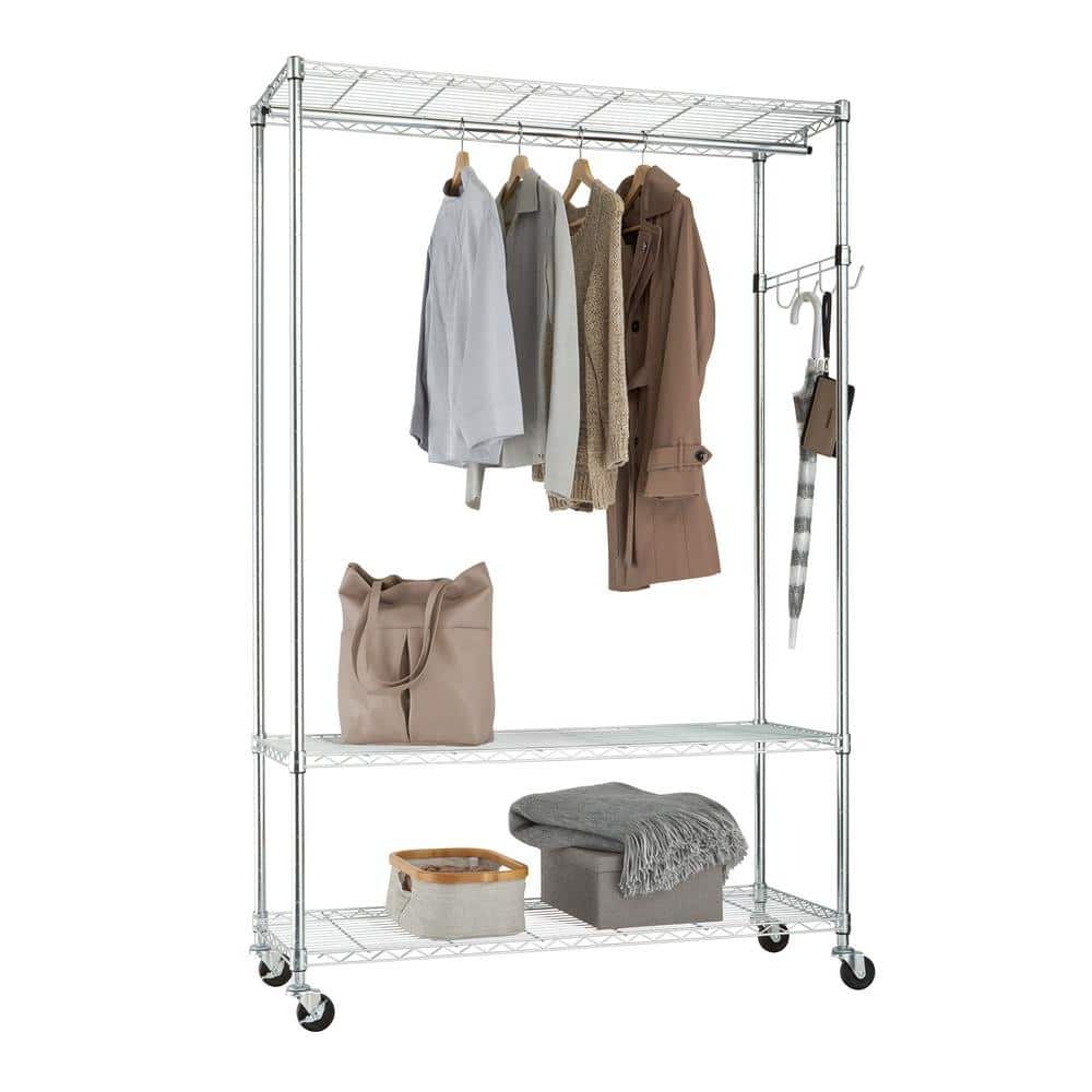 Trinity Chrome Steel Clothes Rack 48 In. W X 75.5 In. H Tbfz 2707 – The  Home Depot With Regard To Chrome Garment Wardrobes (Gallery 19 of 20)