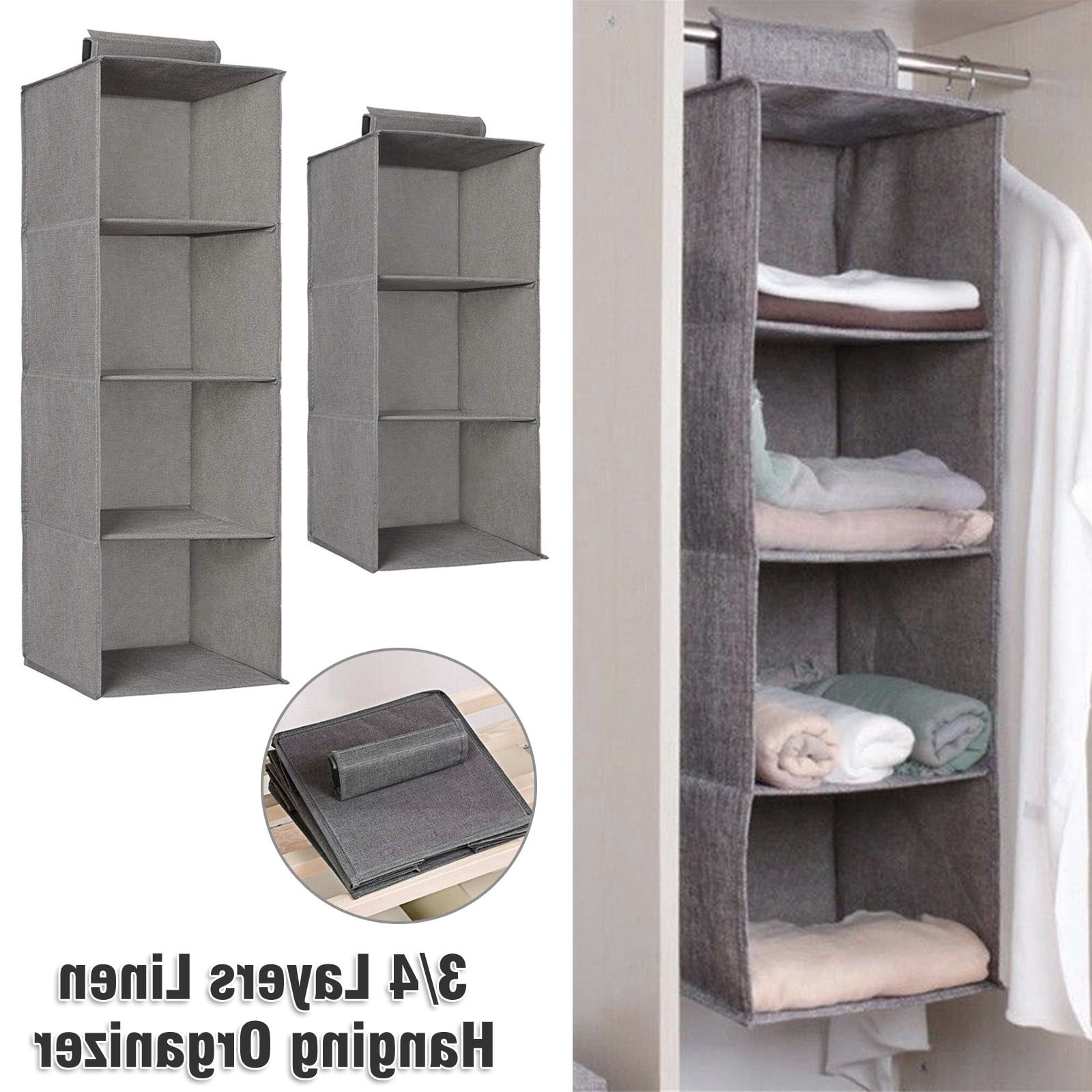 Tsv Hanging Closet Organizer, 3/4 Shelf Hanging Clothes Storage Box  Collapsible Accessory Shelves Hanging Closet Cubby For Sweater & Handbag  Organizer, Dorm Room Closet Organizers And Storage, Gray – Walmart Regarding 3 Shelf Hanging Shelves Wardrobes (Gallery 1 of 20)