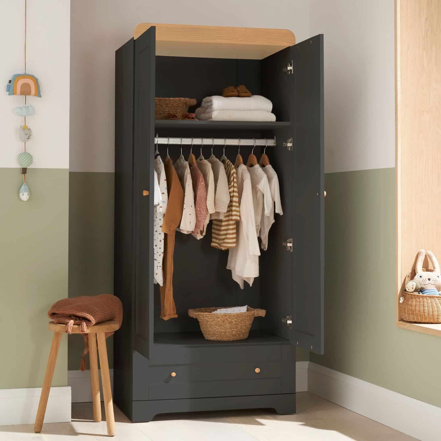 Tutti Bambini Rio Wardrobe – Slate/oak – Baby And Child Store With Double Rail Nursery Wardrobes (Gallery 7 of 20)