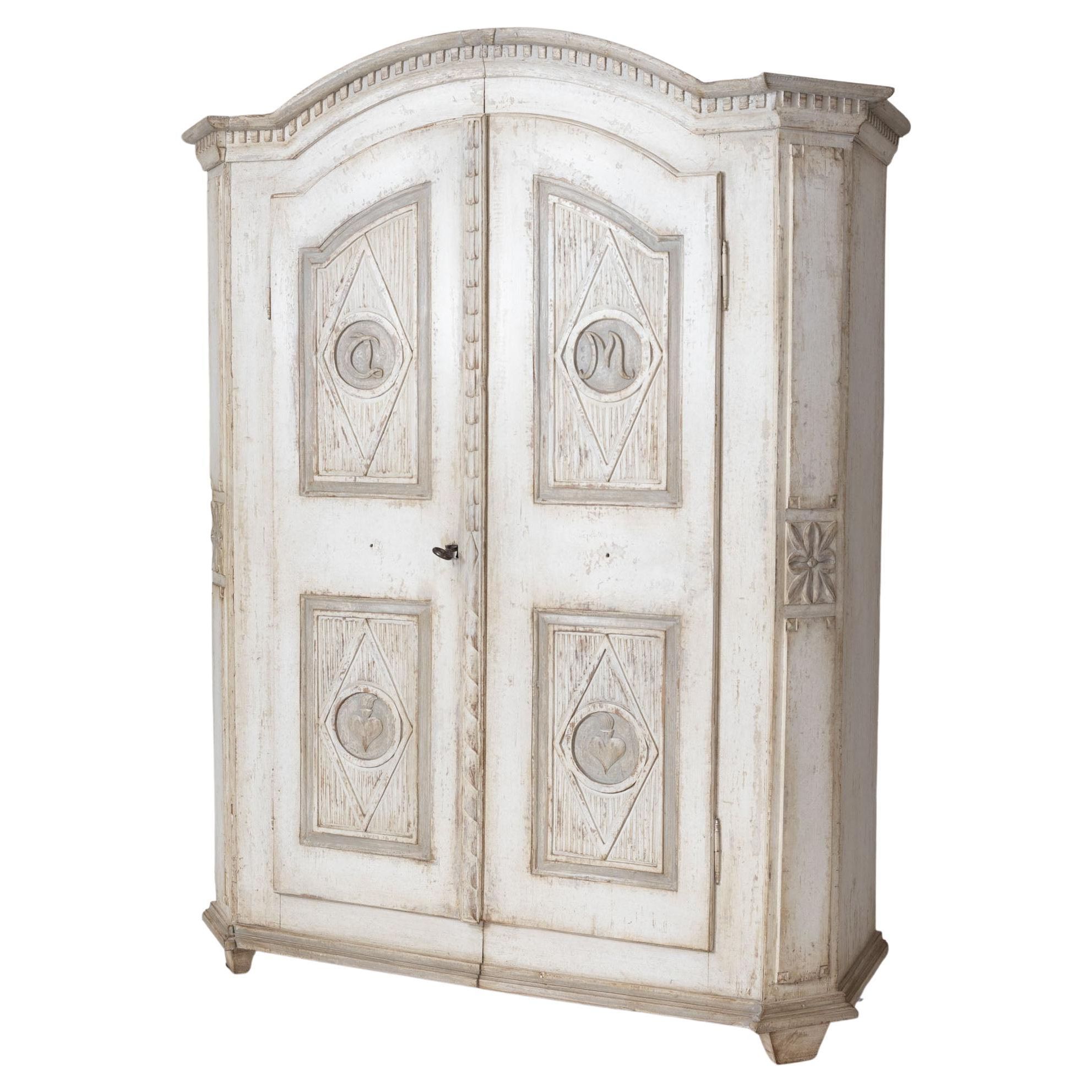 Two Door Armoire Or Wardrobe For Clothes, White Paint With Patina, 19th  Century For Sale At 1stdibs Inside White French Armoire Wardrobes (View 18 of 20)