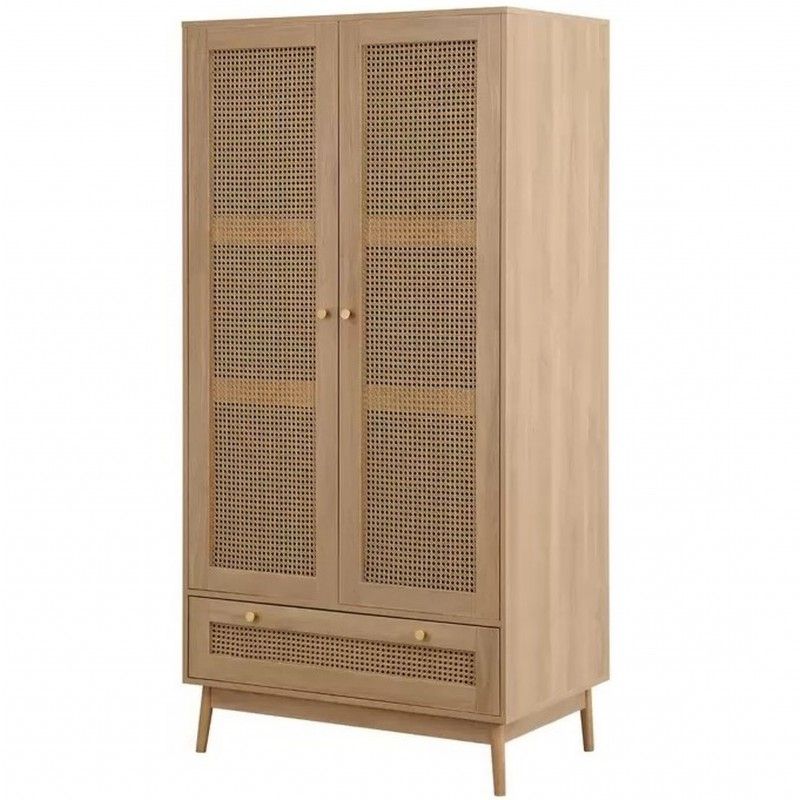 Two Door One Drawer Rattan Wardrobe|croxley With Regard To White Wicker Wardrobes (Gallery 20 of 20)