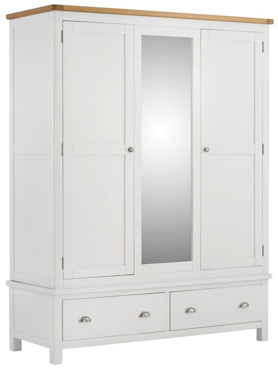 Tynedale White Triple Wardrobe With Mirror | Oak World Regarding Triple Mirrored Wardrobes (Gallery 7 of 20)