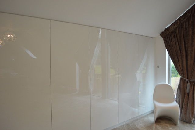 Ultra High Gloss White Handle  Less Fitted Bedroom – Contemporary – Closet  – Other  Idesign Interiors (sw) Ltd | Houzz With Regard To High Gloss White Wardrobes (View 10 of 20)
