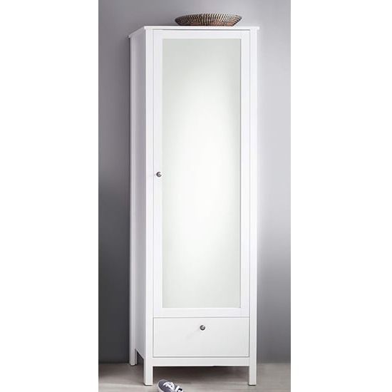 Valdo Mirrored 1 Door Wooden Wardrobe In White | Furniture In Fashion With 1 Door Mirrored Wardrobes (View 5 of 20)