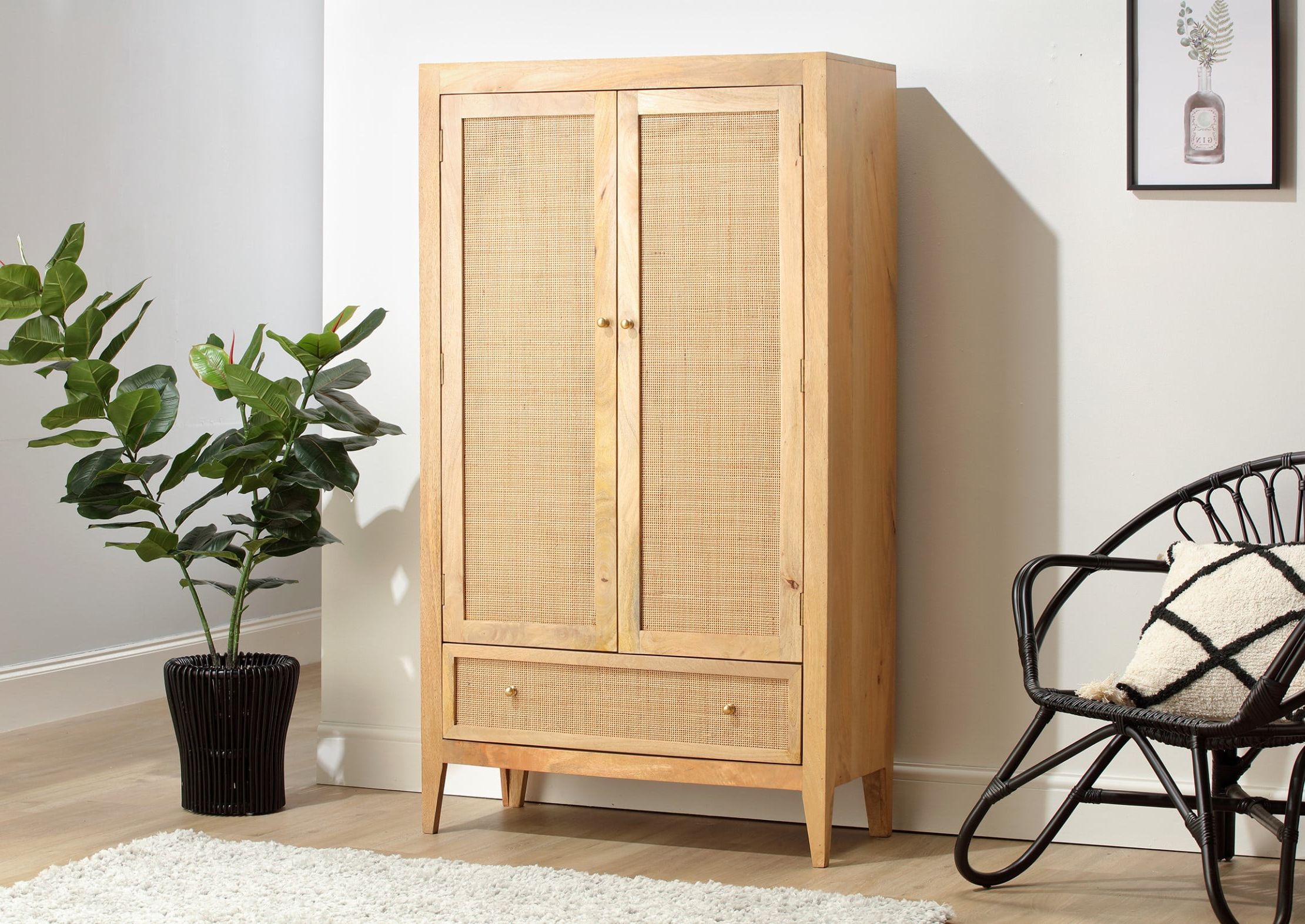 Venice Mango Wood Wardrobe With Natural Rattan | Eco Friendly And  Sustainable Furniture Regarding Wicker Armoire Wardrobes (Gallery 14 of 20)