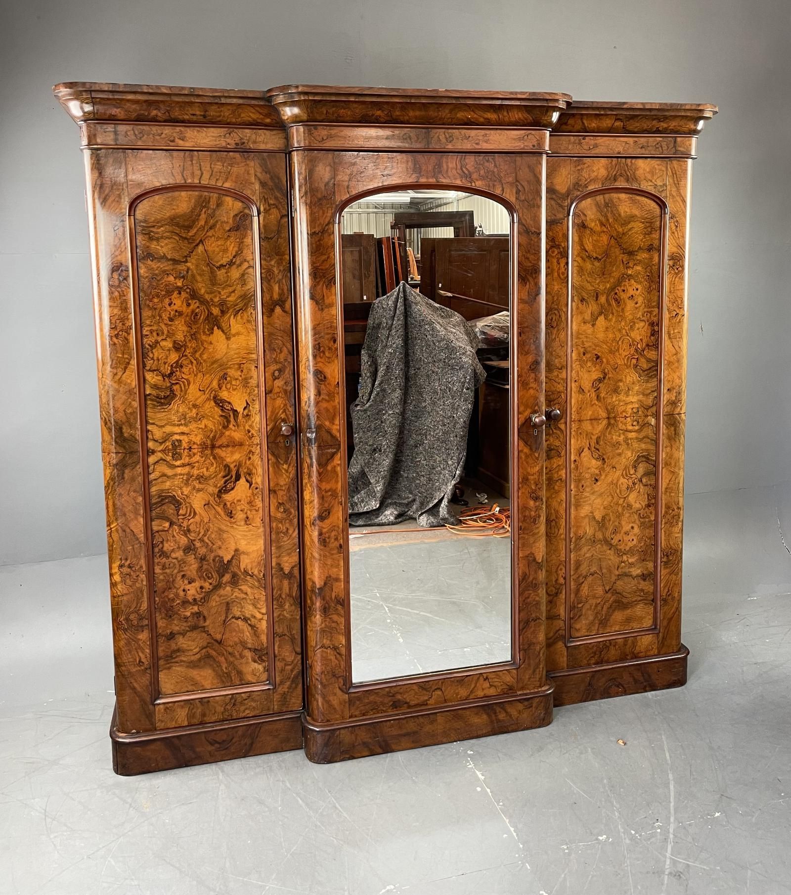Victorian Burr Walnut Breakfront Triple Wardrobe Compactum – La460140 |  Loveantiques For Breakfront Wardrobes (Gallery 15 of 20)