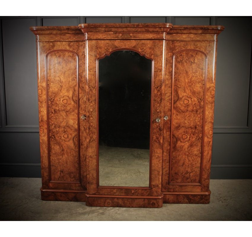 Victorian Burr Walnut Triple Wardrobe For Victorian Wardrobes For Sale (View 16 of 20)