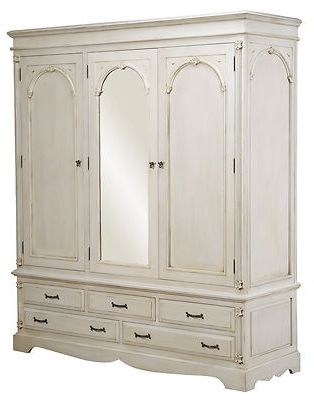 Victorian Painted Pine Ivory Large Triple Wardrobe Armoire French Country |  Shabby Chic Bedroom Furniture, Shabby Chic Furniture, Mirrored Wardrobe Pertaining To Triple Mirrored Wardrobes (Gallery 9 of 20)