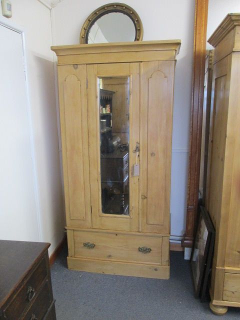 Victorian Pine Wardrobe With Single Mirrored Door And Single Drawer  (w 101 Ely) Sold Intended For Victorian Pine Wardrobes (View 2 of 20)