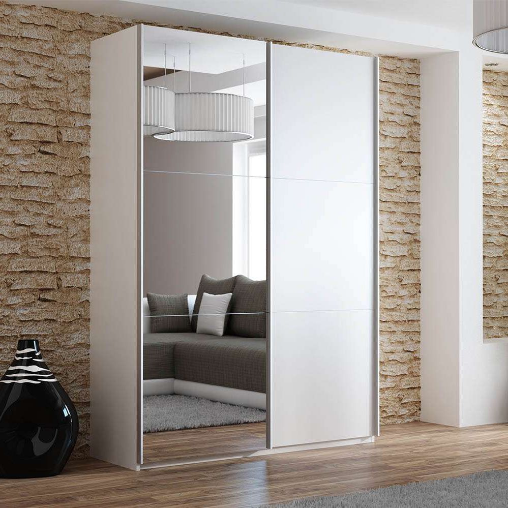 Vigo 150cm Sliding Door Wardrobe White+mirror | Dako Furniture Inside Single White Wardrobes With Mirror (View 3 of 20)