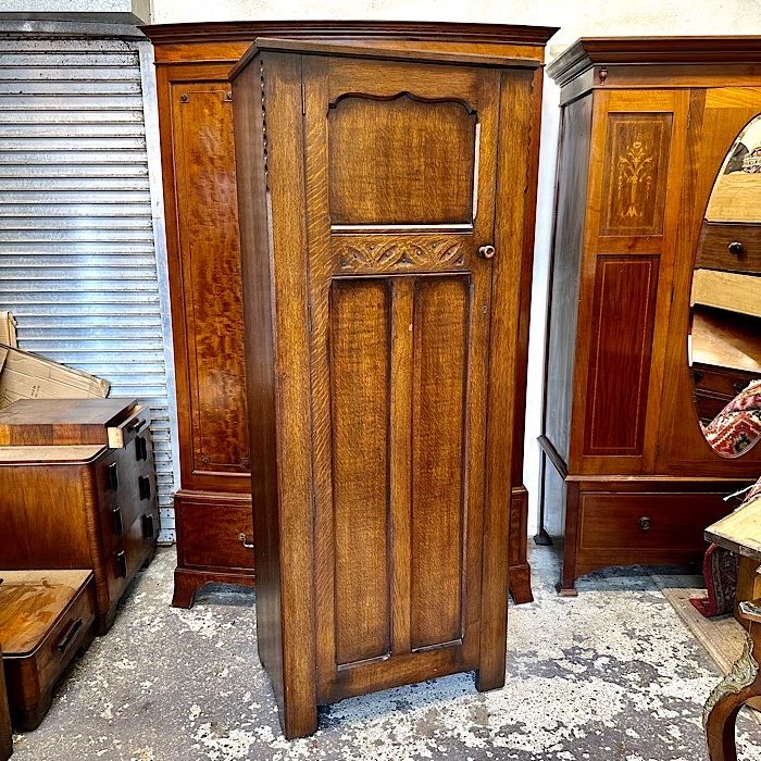 Vintage Carved Oak Single Wardrobe | Treasure Trove Antiques, Castlebridge,  Wexford | Antique & Vintage Furniture For Antique Single Wardrobes (View 15 of 20)