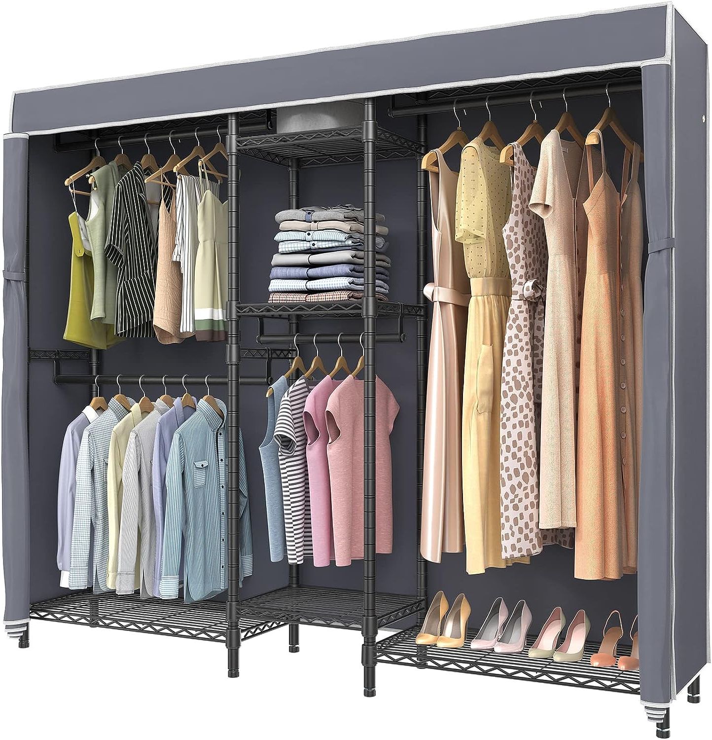 Vipek V6c Wire Garment Rack 5 Tiers Heavy Duty Italy | Ubuy Pertaining To Wardrobes With Cover Clothes Rack (View 2 of 20)