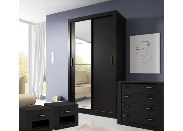 Vision Black Bedroom Furniture Set + Sliding Wardrobe 120cm Inside Black And White Wardrobes Set (View 7 of 20)
