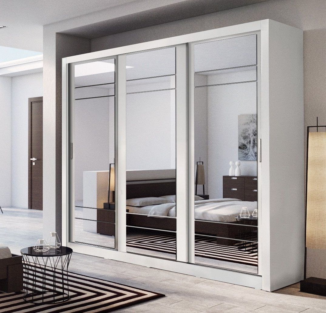 Vision Sliding Mirrored Wardrobe In Matt White | 3 Door – 250cm Wide For White 3 Door Mirrored Wardrobes (View 14 of 20)