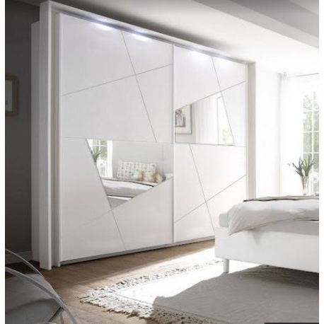 Vittoria Sliding Wardrobe In High Gloss White With Decorative Frame And Led  Lights – Furnitureroom (5173) – Sena Home Furniture For Tall White Gloss Wardrobes (View 3 of 20)