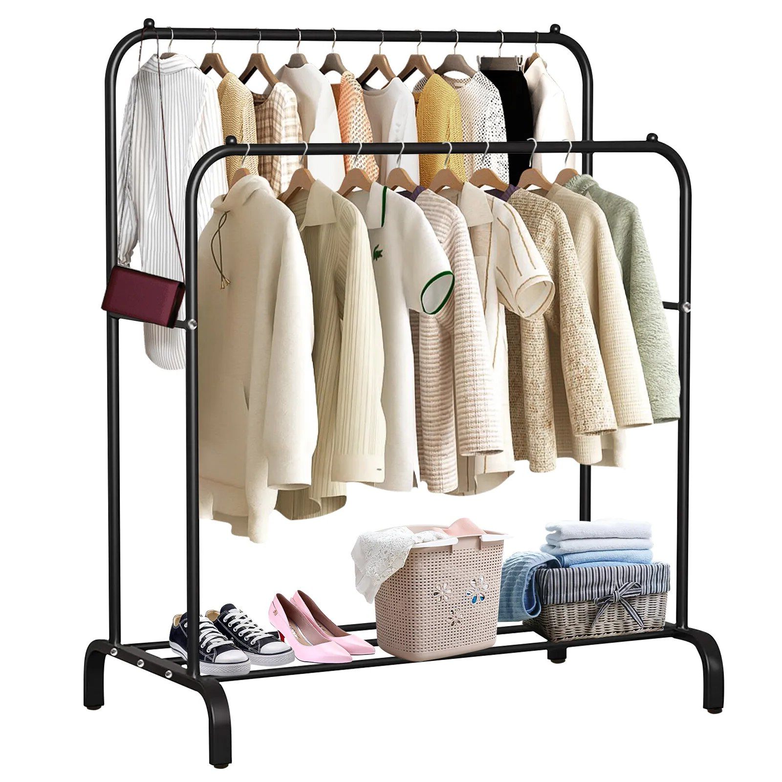 Voilamart Double Hanging Rails For Clothes Heavy Duty Garment Rail Free  Standing Metal Clothing Rack Commercial Coat Rail – Drying Racks –  Aliexpress Intended For Double Hanging Rail For Wardrobes (View 9 of 20)