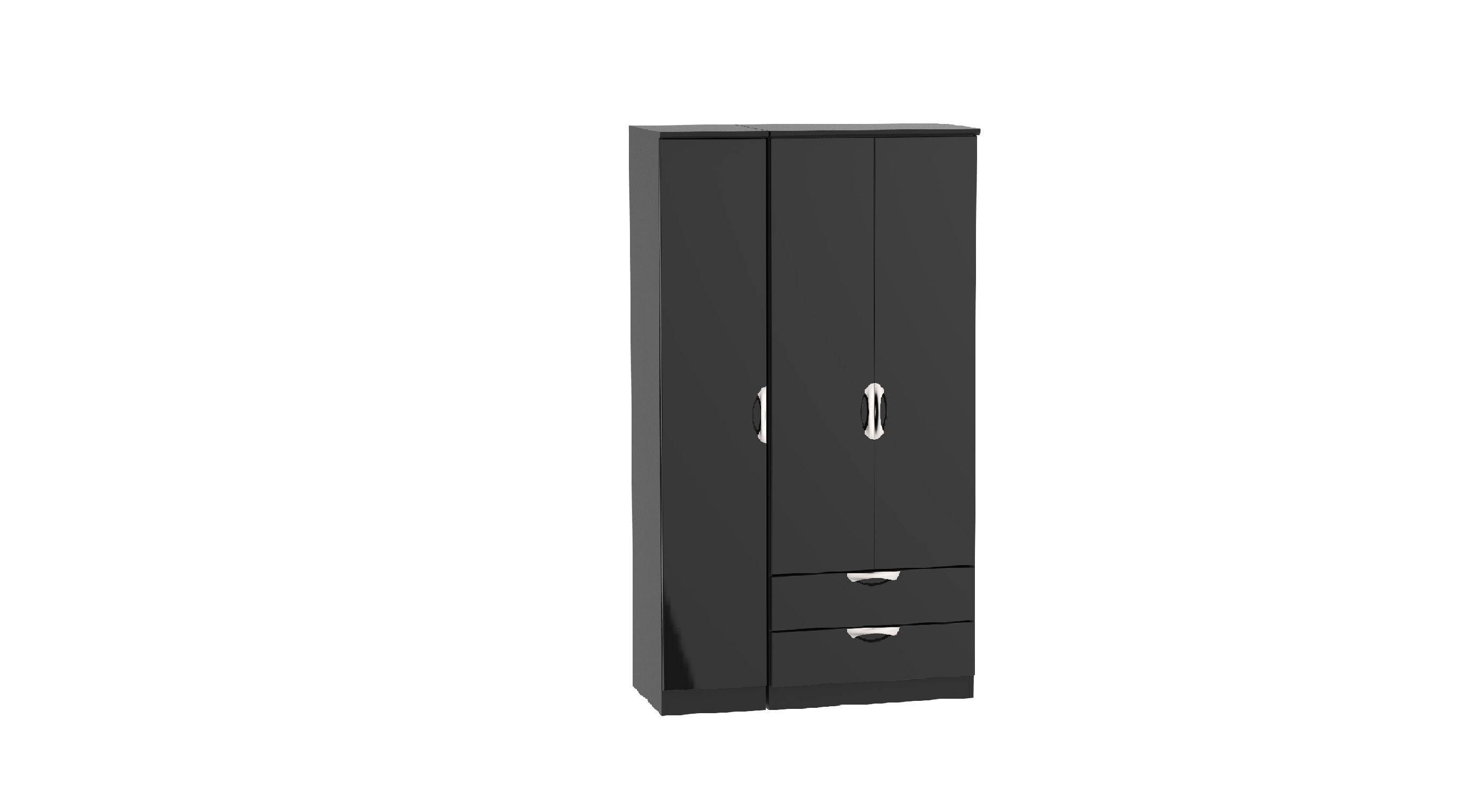 W Gloss Black 3 Door 2 Drawer Wardrobe – Balham Beds Inside Black Gloss 3 Door Wardrobes (View 6 of 20)
