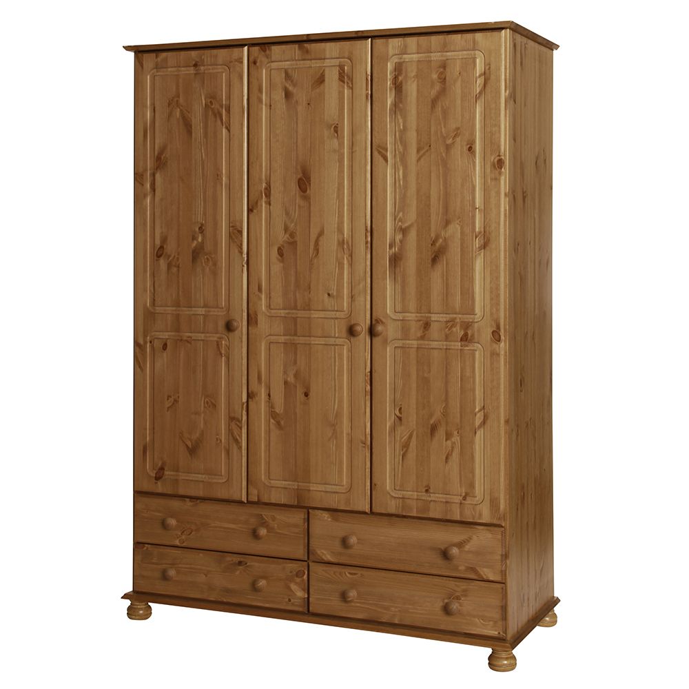 Wardley 3 Door 4 Drawer Wardrobe | Pine | Flat Pack Bedroom Furniture In 3 Door Pine Wardrobes (Gallery 3 of 20)