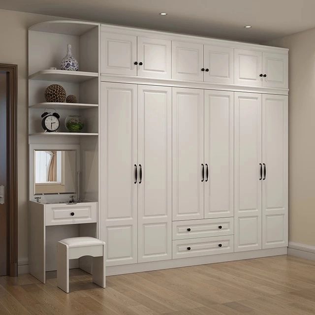 Wardrobe And Top Cabinet Simple Modern Economical Plate Type White Cabinet  Wooden 6 Door Wardrobe Furniture – Aliexpress Throughout 6 Door Wardrobes (View 14 of 20)