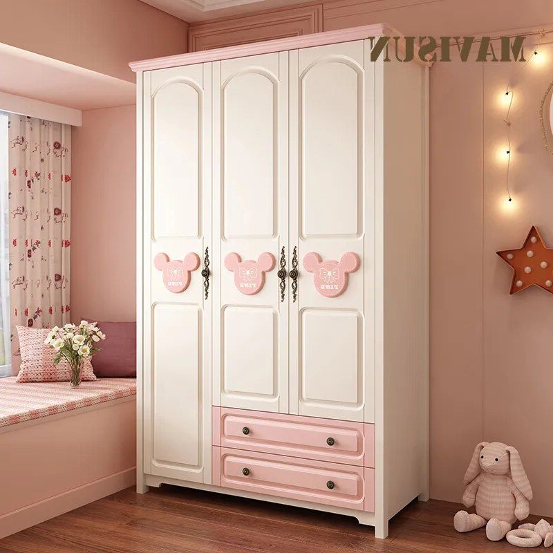 Wardrobe Board Wooden Girl Children's Bedroom Matching Three Door Locker  Pink Simple Kid Cartoon Two Door Cabinet Storage Locker – Aliexpress In Girls Wardrobes (View 8 of 20)
