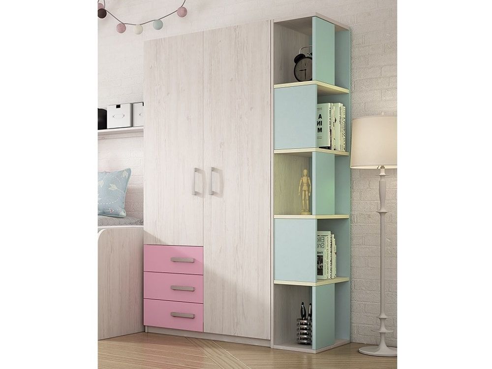 Wardrobe With Side Shelves For Kids Rooms, 2 Doors, 5 Tiers – Luddo – Don  Baraton: Tienda De Sofás, Muebles Y Colchones In 5 Tiers Wardrobes (View 14 of 20)