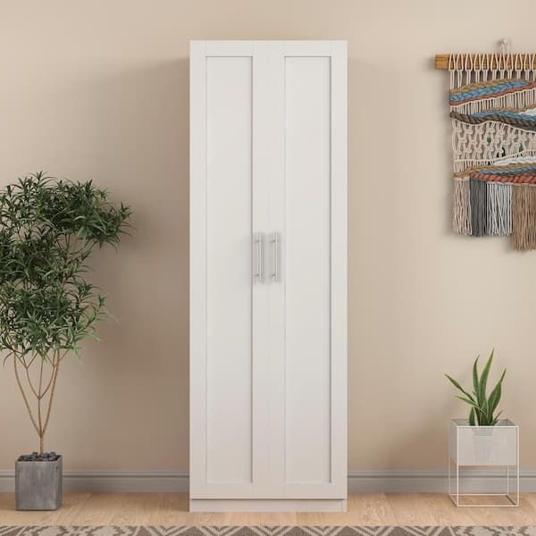 Wateday White Armoire With 4 Storage Spaces 70.87 In. H X 16.93 In. W X  23.62 In. D Yj Yuki9596399 – The Home Depot With White Single Door Wardrobes (Gallery 2 of 20)