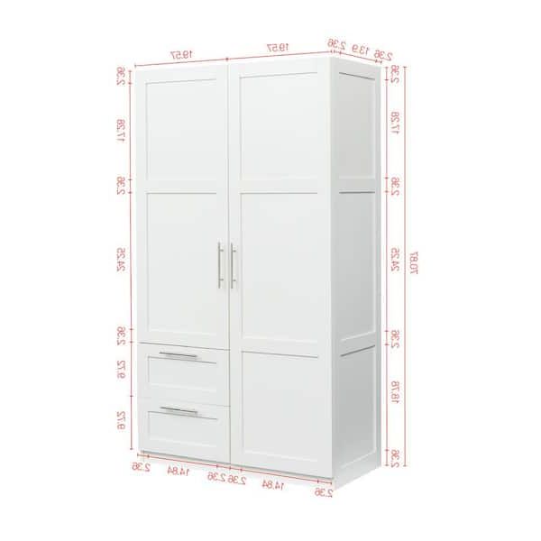 White Armoire With 2 Drawers And 5 Storage Spaces( H 70.87 In. X W 39.37  In. X 19.49 In (View 6 of 20)