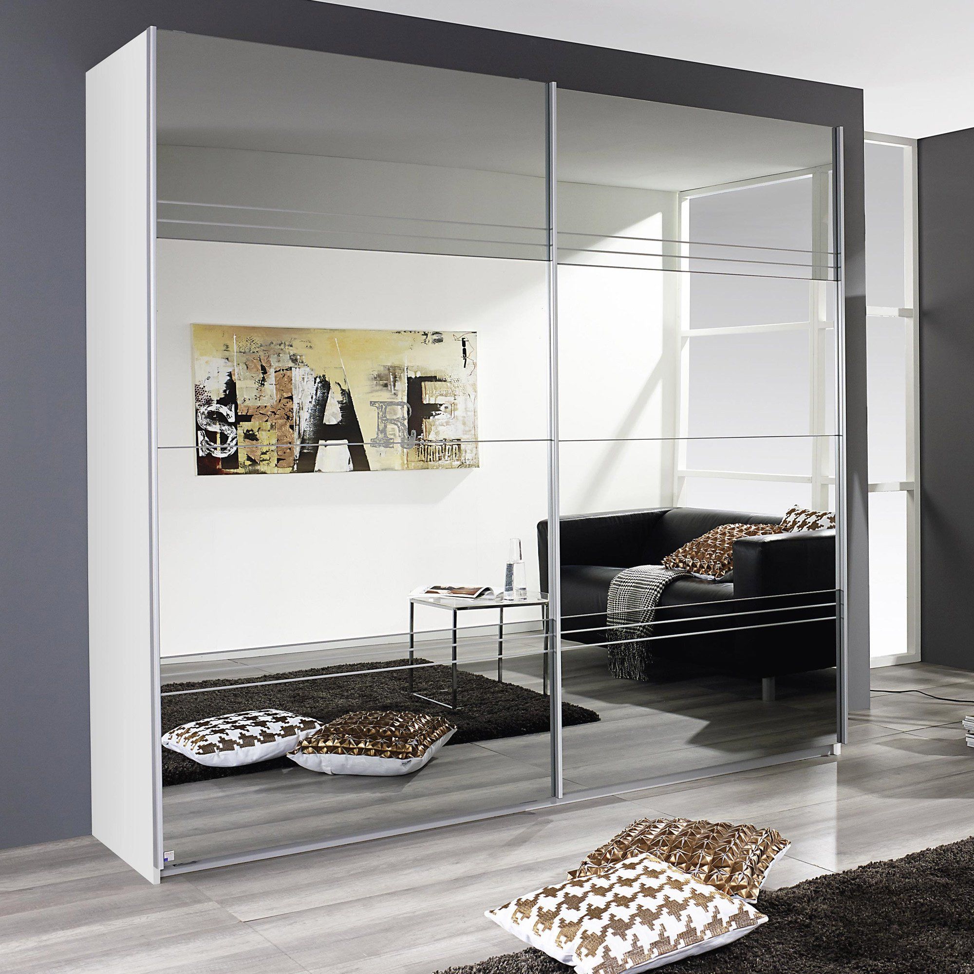 White Cleo Mirrored Door Gliding Door Wardrobe Throughout Double Wardrobes With Mirror (View 2 of 20)