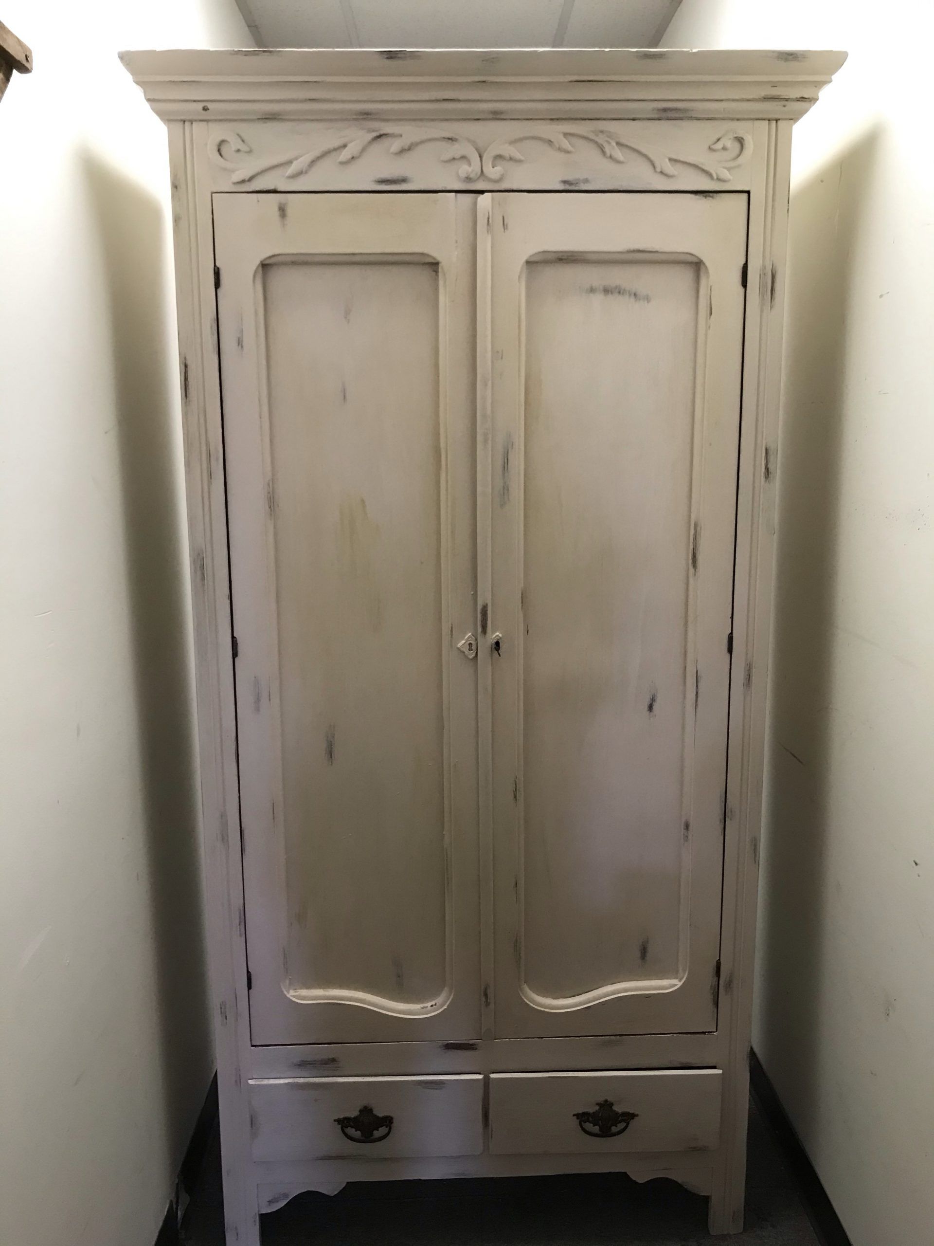 White Distressed Vintage Armoire | Refreshed Furnishings With White Shabby Chic Wardrobes (View 11 of 20)