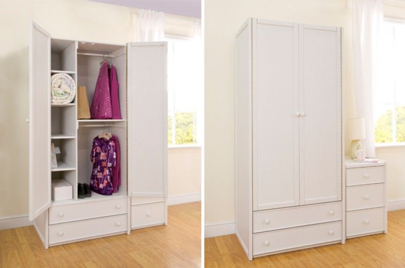 White Double Combi Wardrobe | Kids Bedroom Furniture | Childrens Bed  Centres | Childrens Bed Centres For Large Double Rail Wardrobes (View 4 of 20)