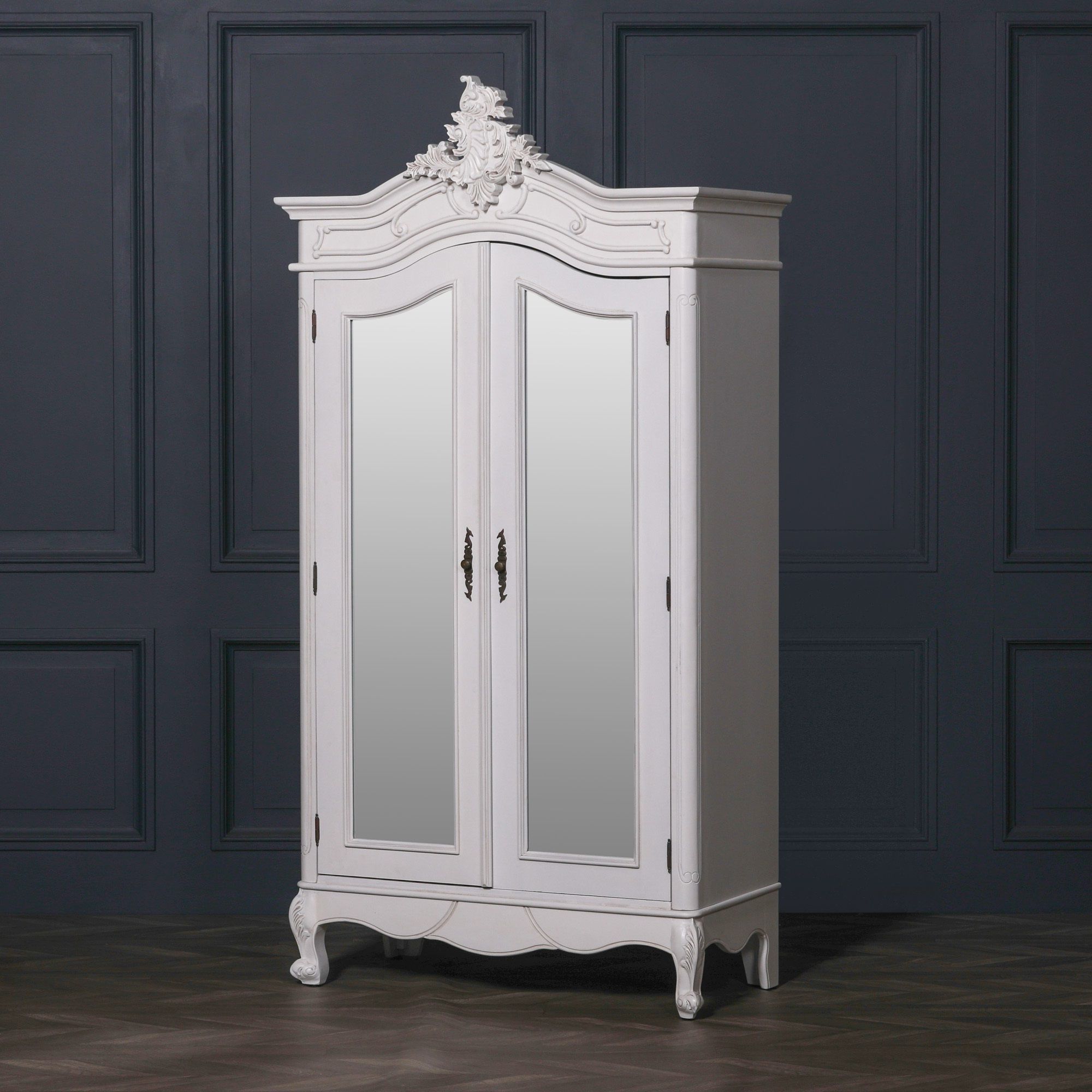 White Double Wardrobe Armoire French Style Mirror Doors Inside French Wardrobes (Gallery 11 of 20)