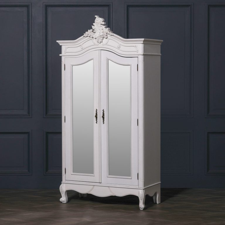White Double Wardrobe Armoire French Style Mirror Doors Within Cheap French Style Wardrobes (Gallery 4 of 20)