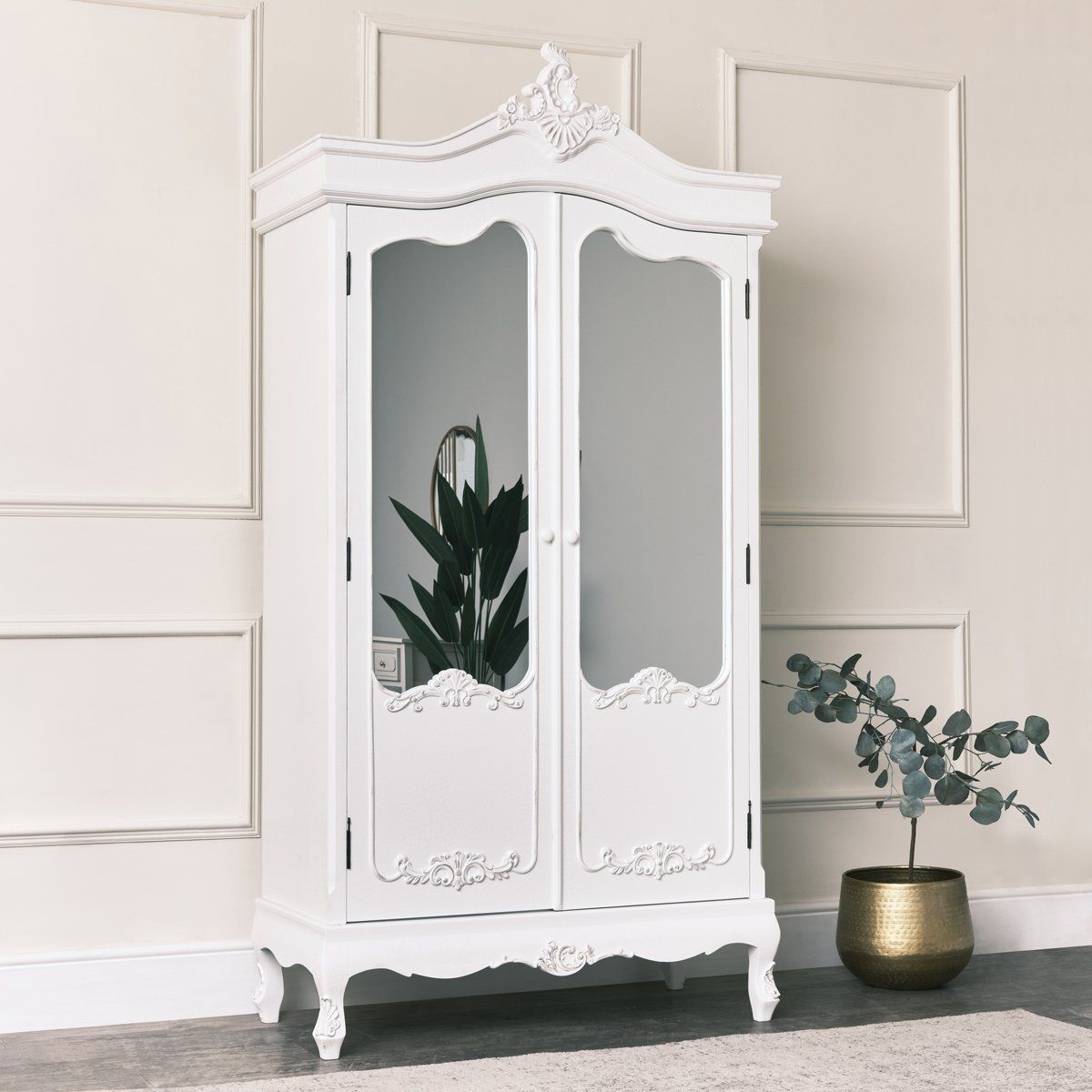 White Mirrored Double Wardrobe – Pays Blanc Range | Melody Maison With French Shabby Chic Wardrobes (View 17 of 20)