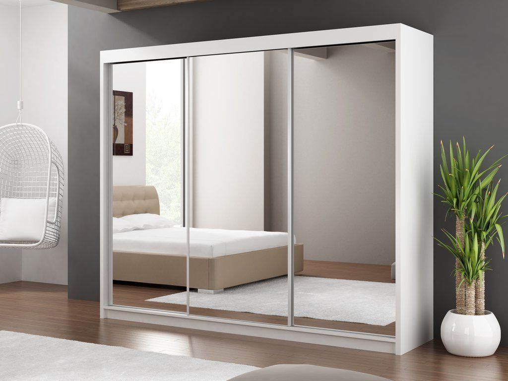 White Wooden Mirror Bedroom Wardrobe Throughout Wardrobes With Mirror (Gallery 17 of 20)