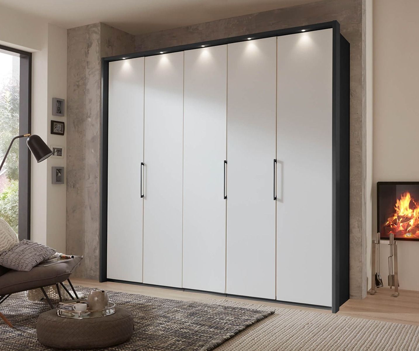Wiemann Glasgow Pebble Grey Matt Glass 5 Door Hinged Wardrobe | Beds Direct  Uk Regarding 5 Door Wardrobes (View 12 of 20)