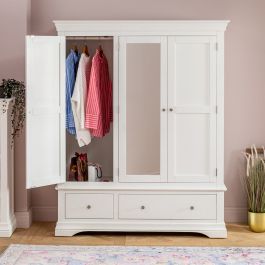 Wilmslow White Painted 3 Door Triple Wardrobe With Mirror | The Furniture  Market Inside Painted Triple Wardrobes (Gallery 8 of 20)
