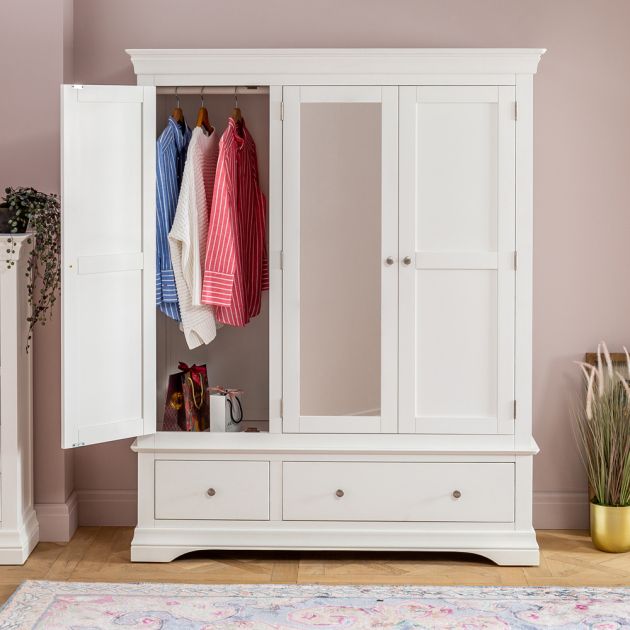 Wilmslow White Painted 3 Door Triple Wardrobe With Mirror | The Furniture  Market With Triple Mirrored Wardrobes (View 11 of 20)