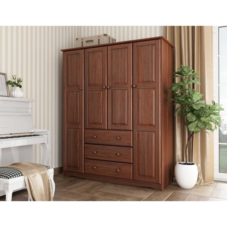 Winston Porter Musman Family 100% Solid Wood 4 Door Wardrobe Armoire &  Reviews | Wayfair For Cheap Wooden Wardrobes (View 13 of 20)
