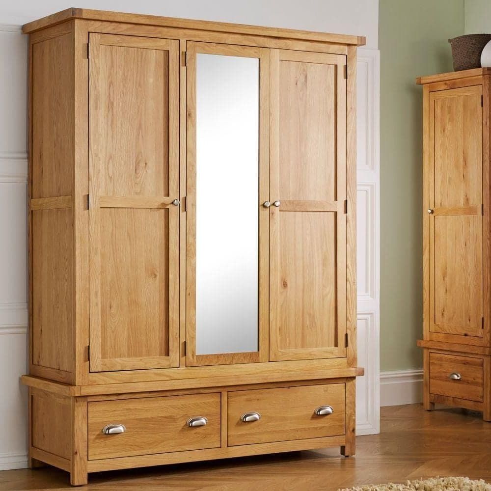 Woburn Oak 3 Door & 2 Drawer Wardrobe | Happy Beds Pertaining To Wooden Wardrobes (View 5 of 20)