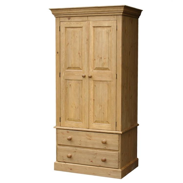 Woodies Pine Double Wardrobe With 2 Drawers – Old Creamery Furniture Regarding Double Wardrobes (View 18 of 20)