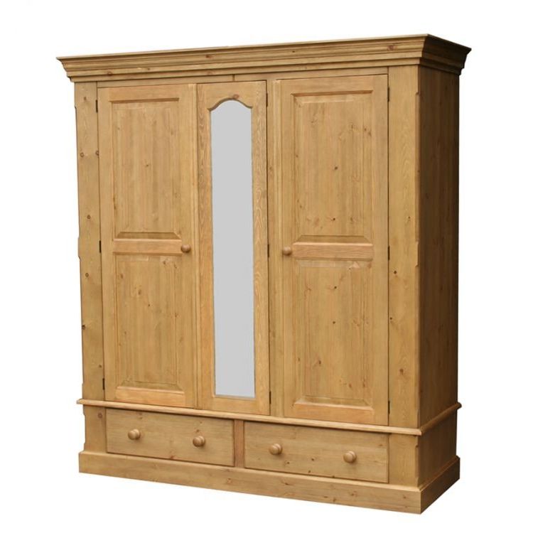 Woodies Woodies Pine Triple Wardrobe With Mirror – Old Creamery Furniture With Regard To Pine Wardrobes With Drawers (View 15 of 20)