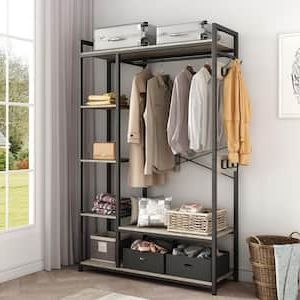 Yofe Light Ivory Wooden Clothes Rack With Metal Frame Closet Organizer  Portable Garment Rack With 2 Storage Box & Side Hook  Camyiy Gi41554w1162 Crack01 – The Home Depot Intended For Garment Cabinet Wardrobes (Gallery 6 of 20)