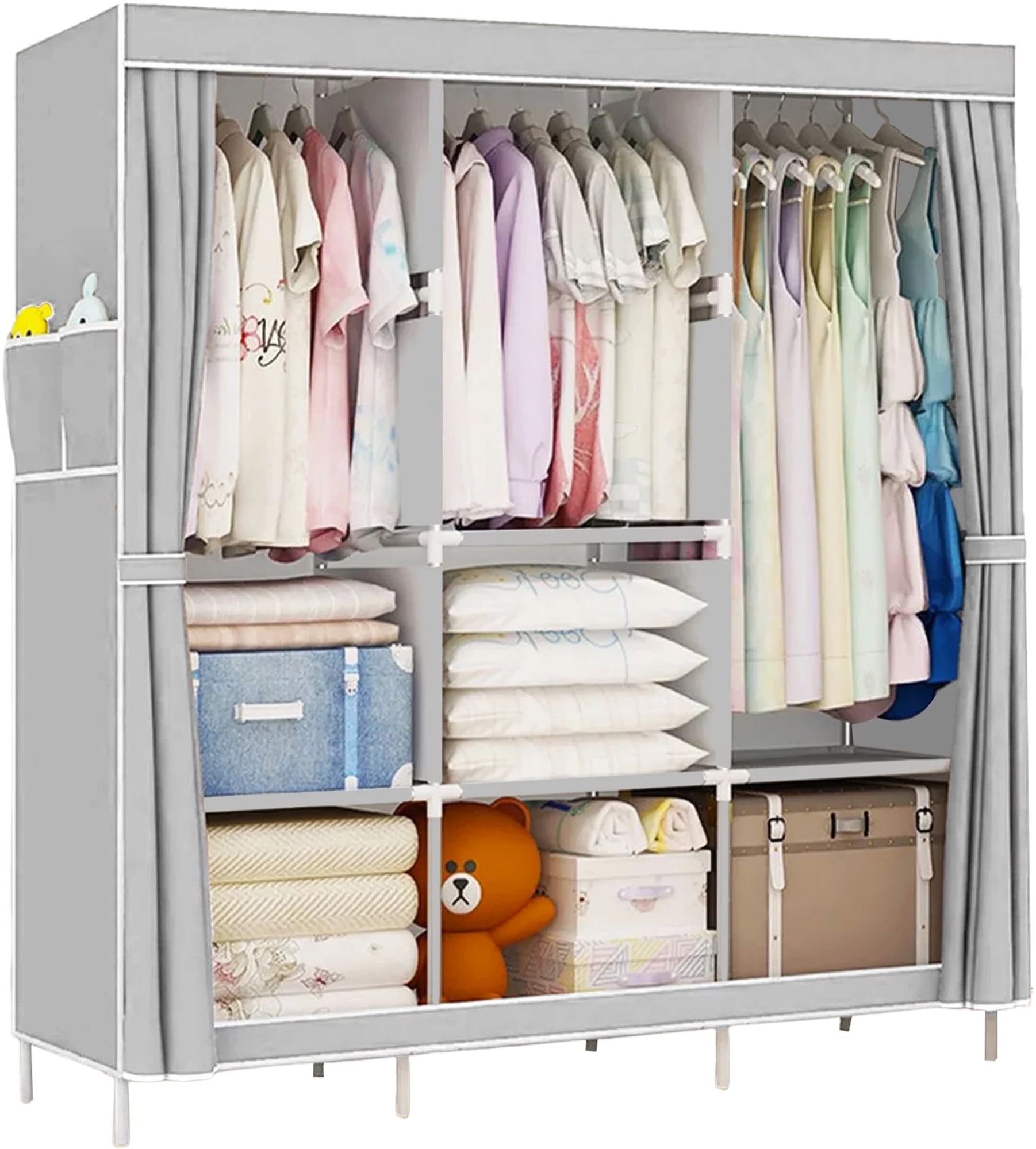Youpins Clothes Organizer 3 Hanging Rod Shelf Portable Closet With Cover Clothes  Rack Standing Closet Clothes Storage Wardrobe Garment Cabinet – Walmart With Regard To Garment Cabinet Wardrobes (Gallery 15 of 20)